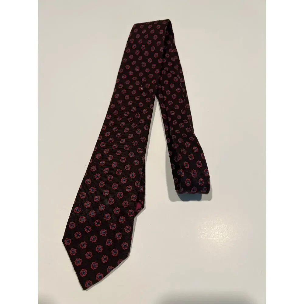 Vintage Filene's Boston Traders Silk Necktie Brown Pink Purple Geometric JL